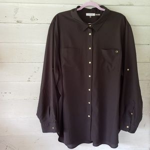 Calvin Klein Long Sleeve Button Top - Black